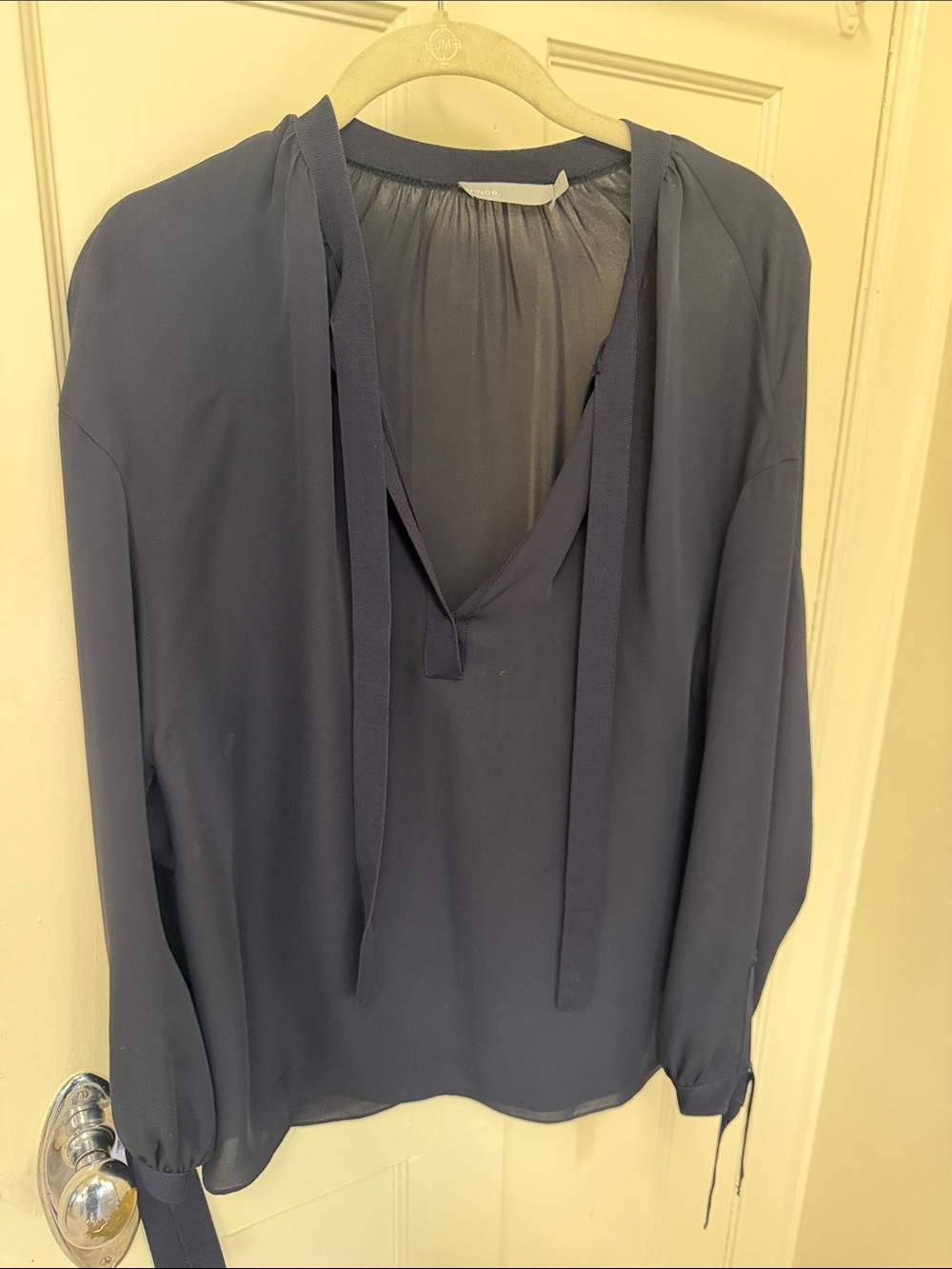 Vince Navy Tie-Neck Long Sleeve Blouse